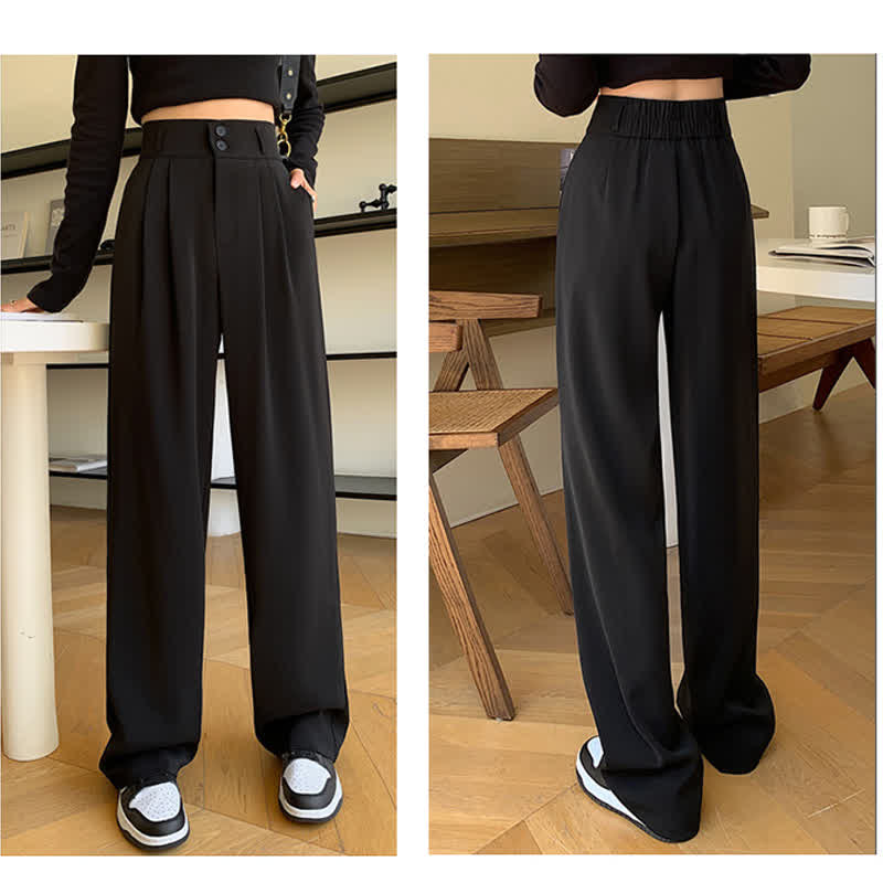 High Waist Wide Leg Double Button Drape Suit Pants modakawa