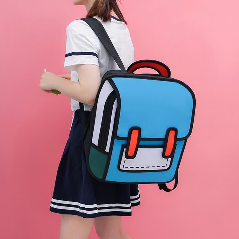 3D Cartoon Colorblock Canvas School Backpack modakawa