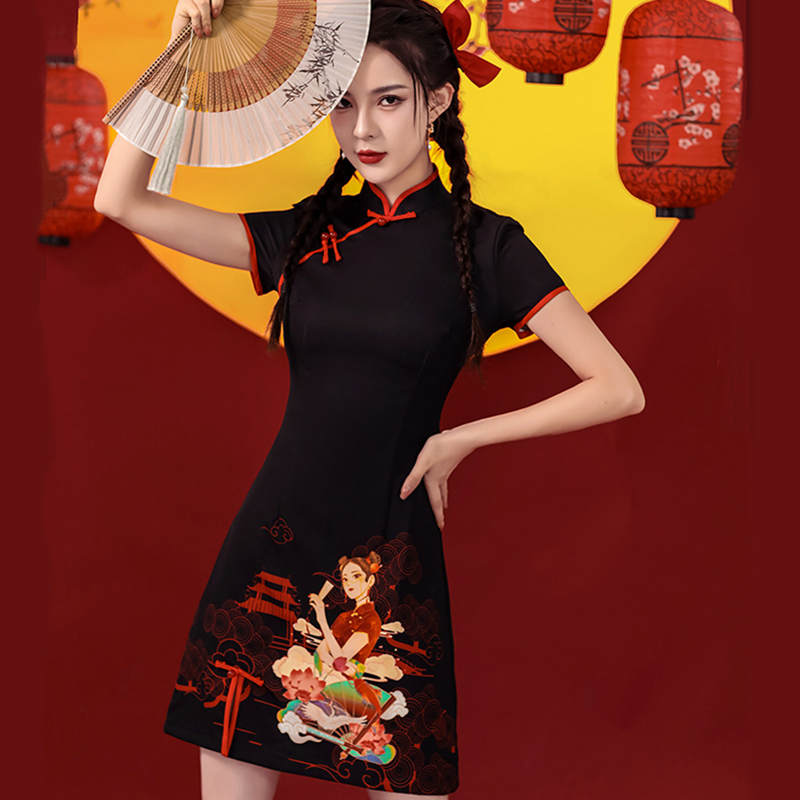 Gorgeous Girl Short Sleeve Buckle Cheongsam Dress modakawa