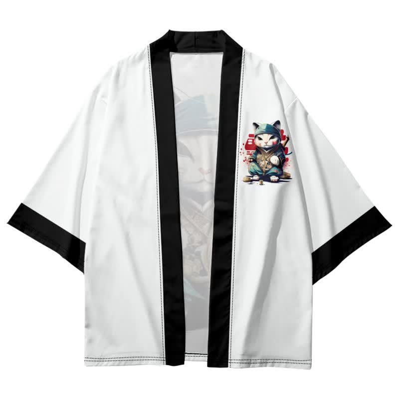 Cute Cat Warriors Print Cardigan Kimono Outerwear modakawa