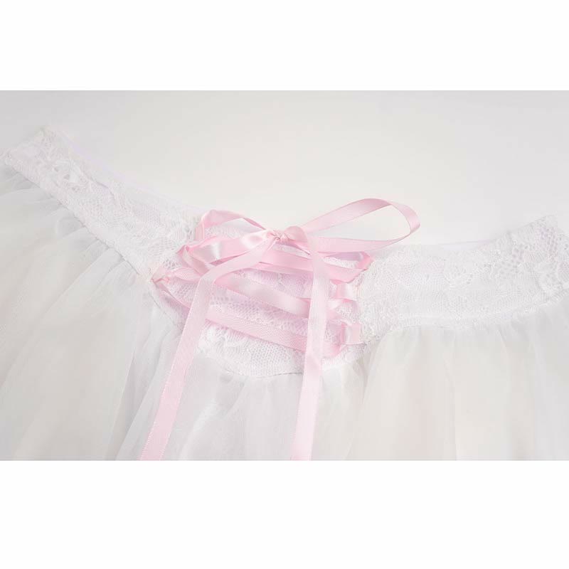 Sweet Halter Lace up Chiffon Maid Lingerie Set modakawa