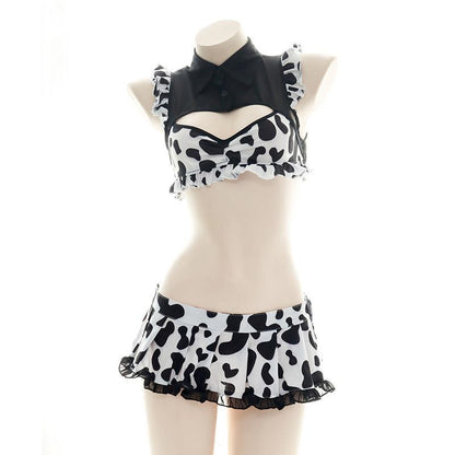 Sweet Maid Cow Print Cutout Lingerie Suit Modakawa