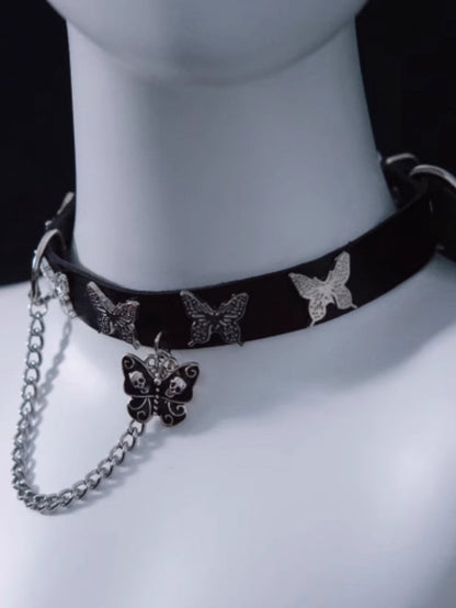 Skull Butterfly Pendant Black Choker with Chain mySite