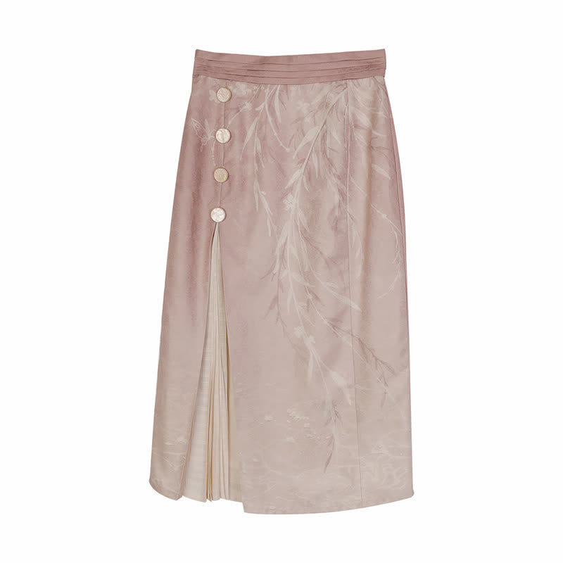 Elegant Embroidery Pink Shirt High Waist Split Pleated Skirt modakawa