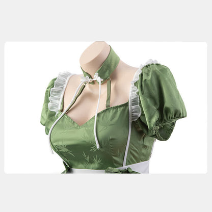 Green Maid Vintage Buckle Bow knot Lingerie Set modakawa