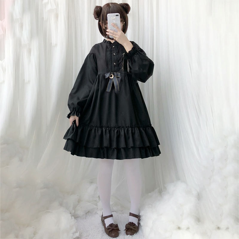 Black Gothic Darkness Star Button Front Dress Modakawa