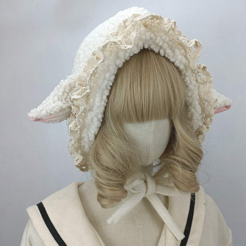 Cute Sheep Ears Lace Lolita Hat Warm modakawa