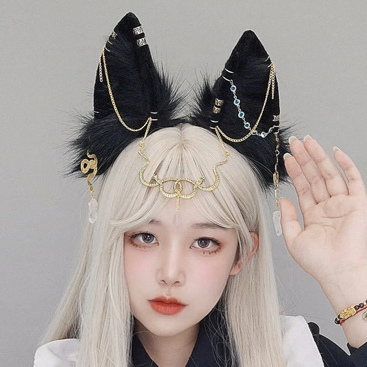 Black Snake Chain Fox Ears Furry Headband modakawa