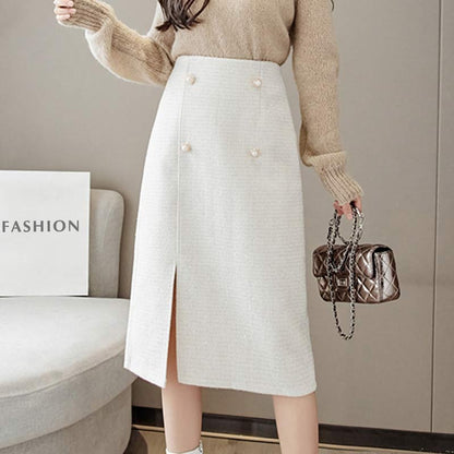 Classy Button Front Split Skirt Modakawa