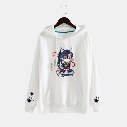 Cartoon Anime White Pocket Plush Hoodie modakawa