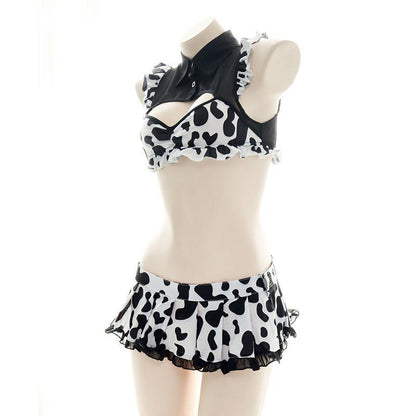 Sweet Maid Cow Print Cutout Lingerie Suit Modakawa