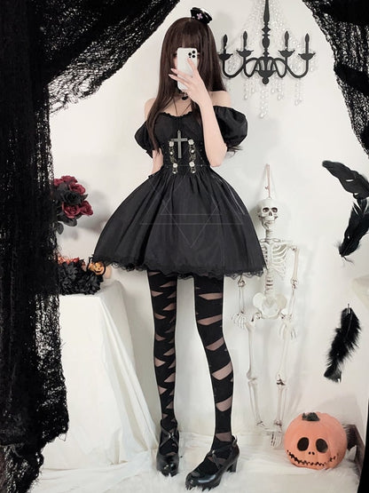 Halloween Dark Black Puff Sleeves Dress Costume mySite