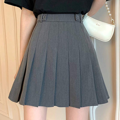 High Waist Pure Color Pleated Skirt Modakawa