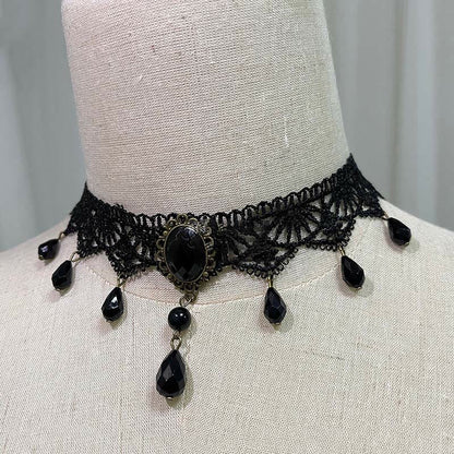 Gothic Punk Retro Lace Crystal Lolita Chocker modakawa