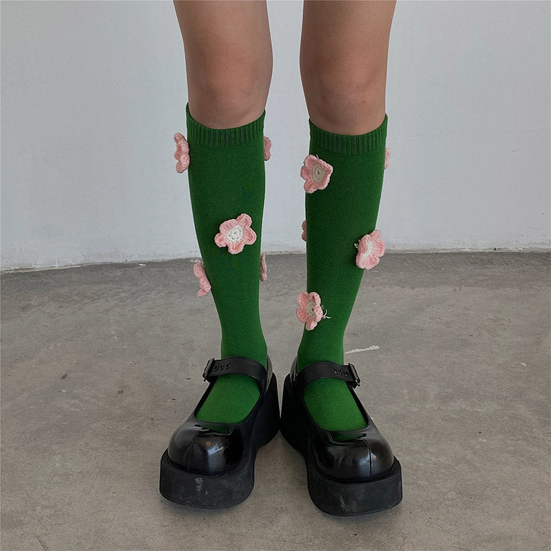 Sweet Tulip Pattern Print Knit Ankle Socks modakawa