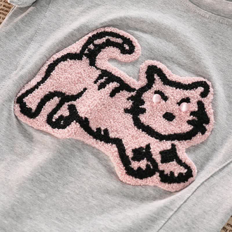 Pink Tiger Embroidery Crop Top T-Shirt Denim Shorts modakawa