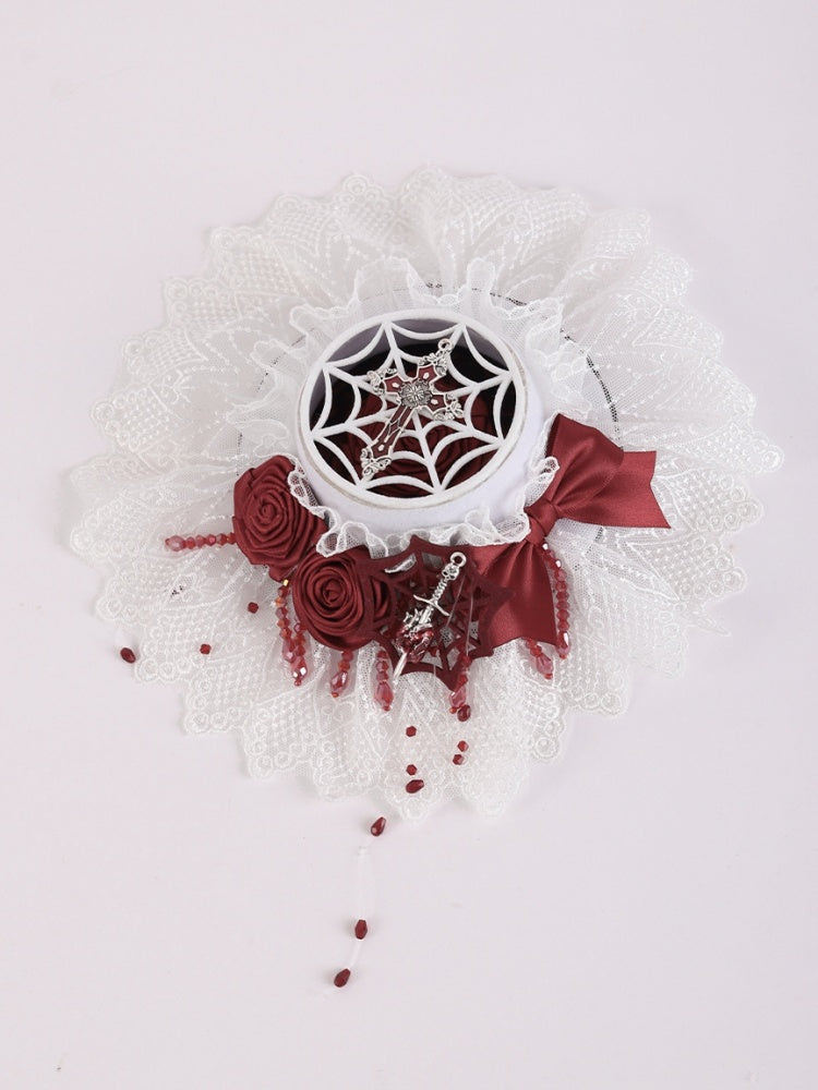 Cross and Sword White Lce Red Rosettes Bowknot Mini Hat mySite