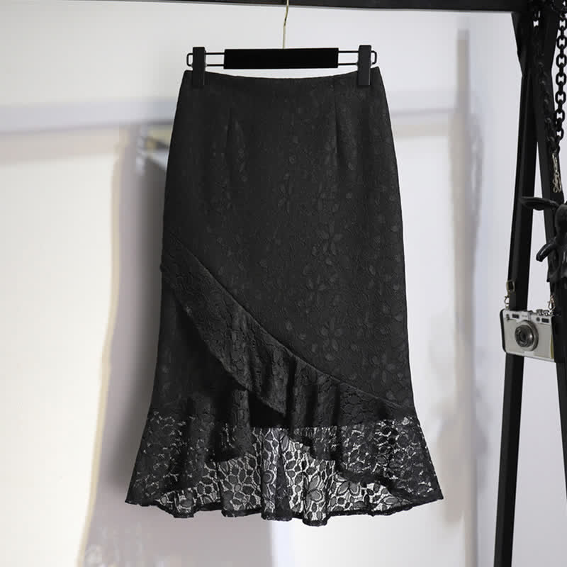 Irregular Lace Stitching Fishtail Skirt modakawa