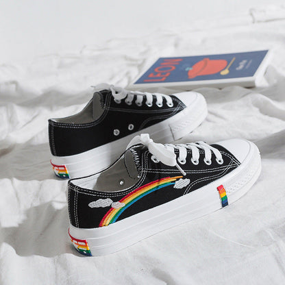 Stylish Rainbow Print High Top Canvas Shoes modakawa