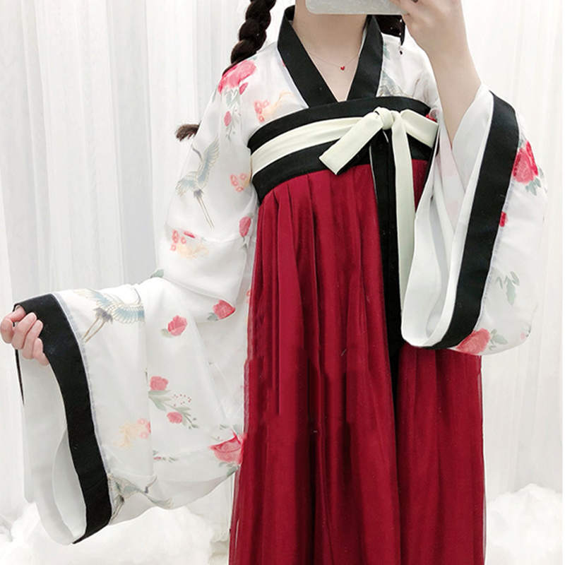 Elegant V-Neck Floral Print Top Skirt Kimono Set Modakawa