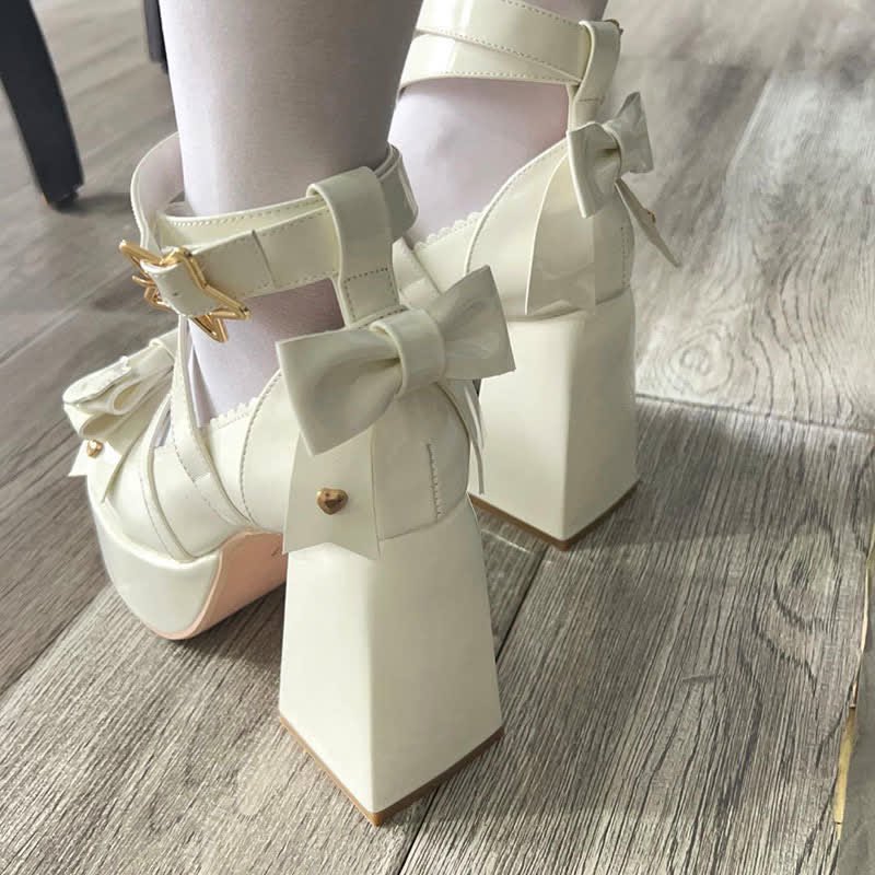 Bow Knot Star Buckle Lolita High-heeled Shoes modakawa