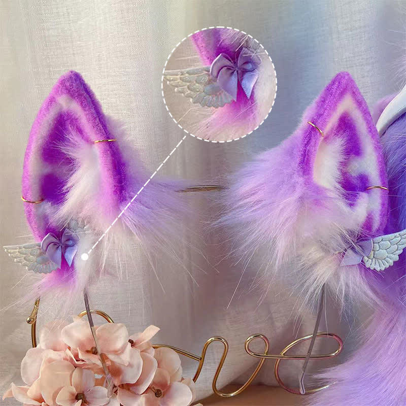 Purple Furry Fox Ears Tail Paw Headband Accessory Modakawa