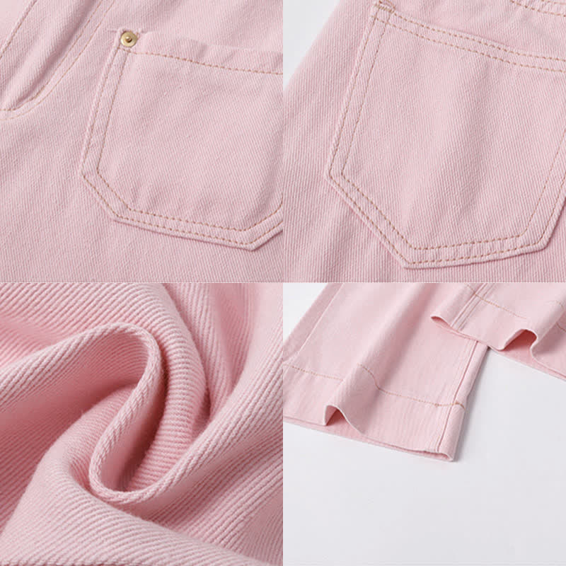 Puff Sleeve Shirt Flared Pink Denim Pants Set modakawa