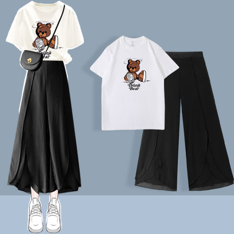 Chic Printed T-Shirt Chiffon Split Pants Set modakawa