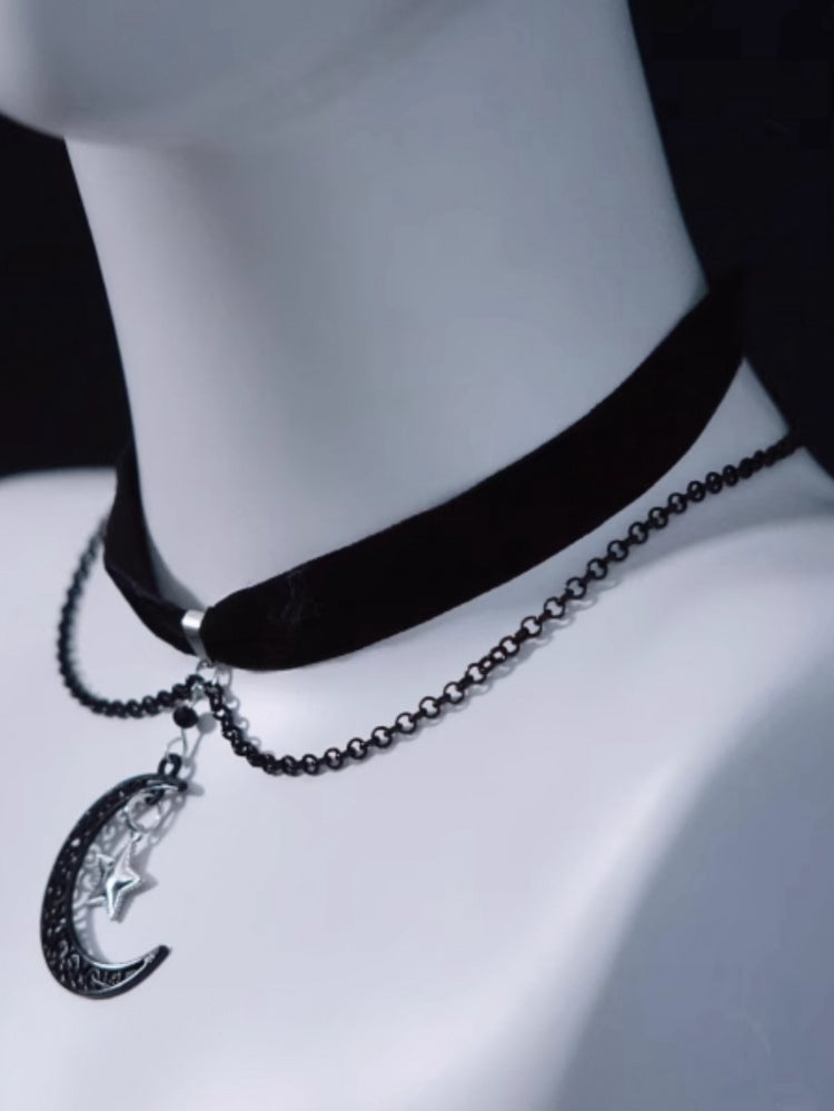 Moon Star Pendant Black Velvet Choker mySite