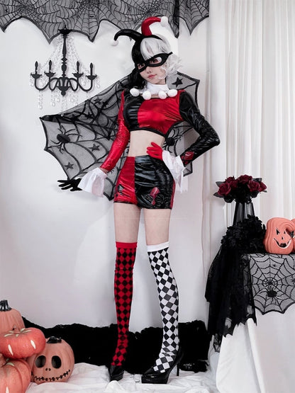 Halloween Black Red Cropped Clown Costume Top and Shorts mySite