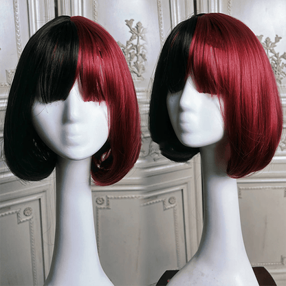 Vampire Clown Colorblock Short Straight Wig With Neat Bangs modakawa