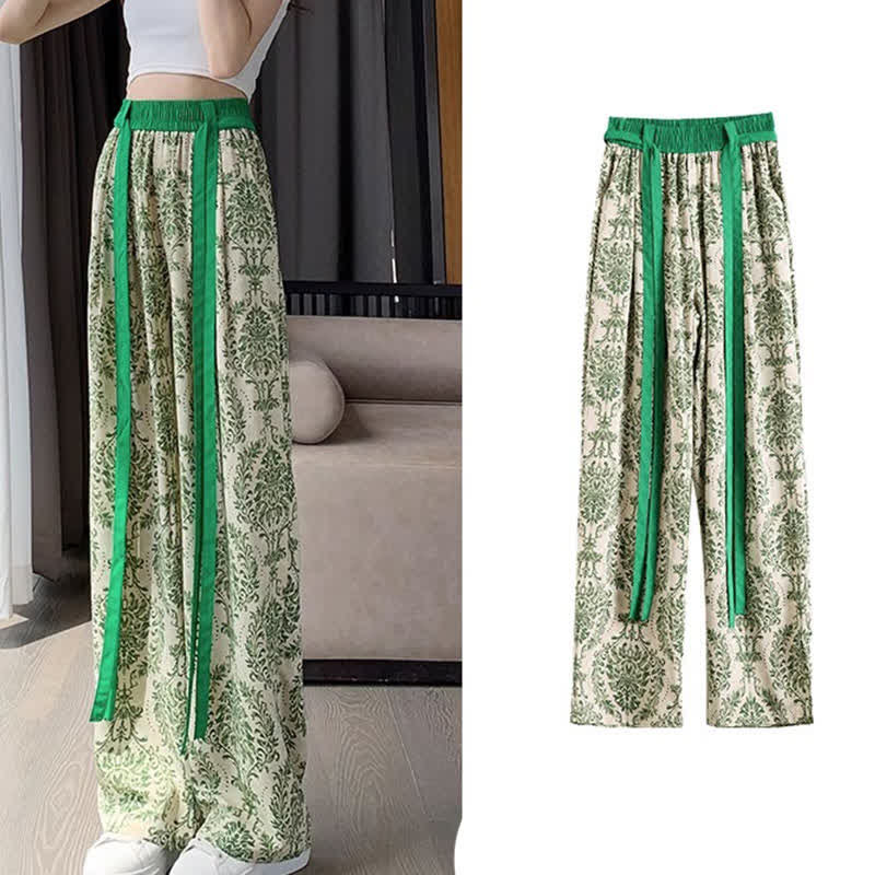 Vintage Flowers Print Chiffon Wide Leg Pants modakawa