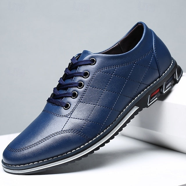 - Faux Sneakers Quilted Men's Stylish Blue Leather Lace-Up FashionChic