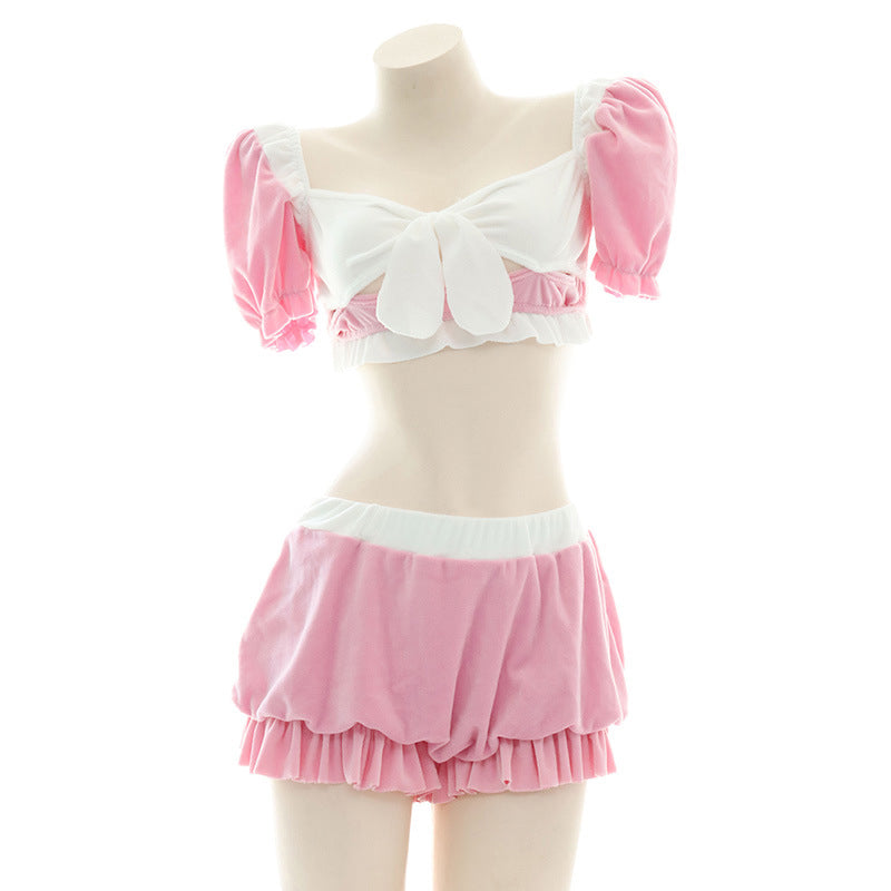 Pink Sweet Bow Knot Maid Lingerie Set Modakawa