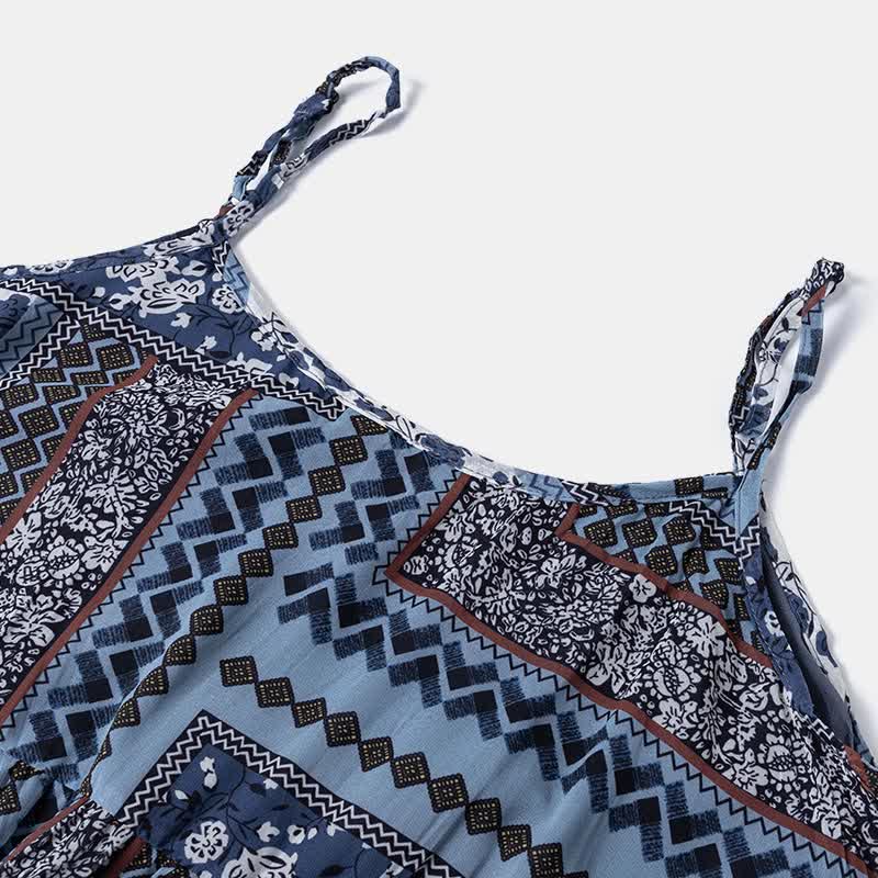 Boho Belted Crochet Hollow Out Top Vintage Floral Print Slip Dress modakawa