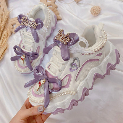 Sweet Purple Bow Lace Up Sneakers Modakawa