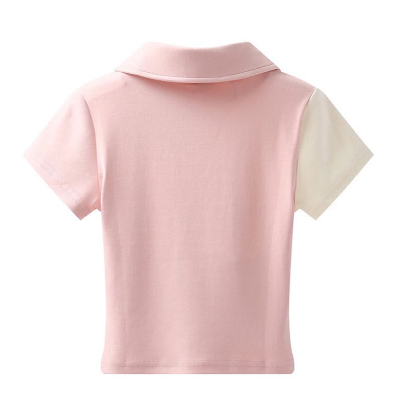 Love Heart Hollow Out Crop Top T-Shirt Pink Mini Denim Skirt modakawa