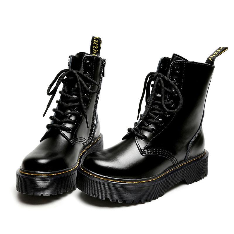 Black Leather Platform Lace Up Martin Boots Modakawa