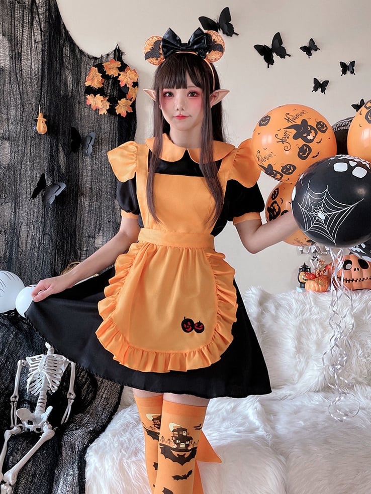 Halloween Black and Orange Pumpkin Maid Dress Costume mySite