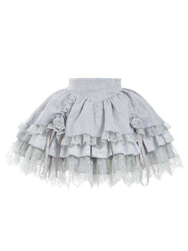 Silver Gray Drawstring Detail Layered Skirt mySite