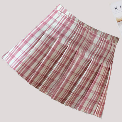 Plaid High Waist Casual Pleated Skirt modakawa