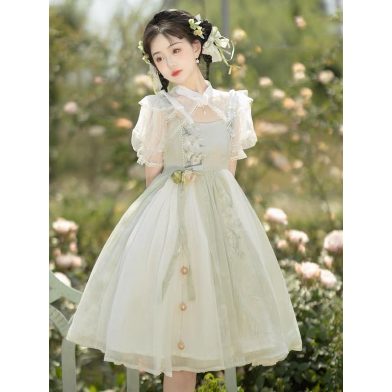 Elegant Floral Cheongsam Dress - Modern Hanfu