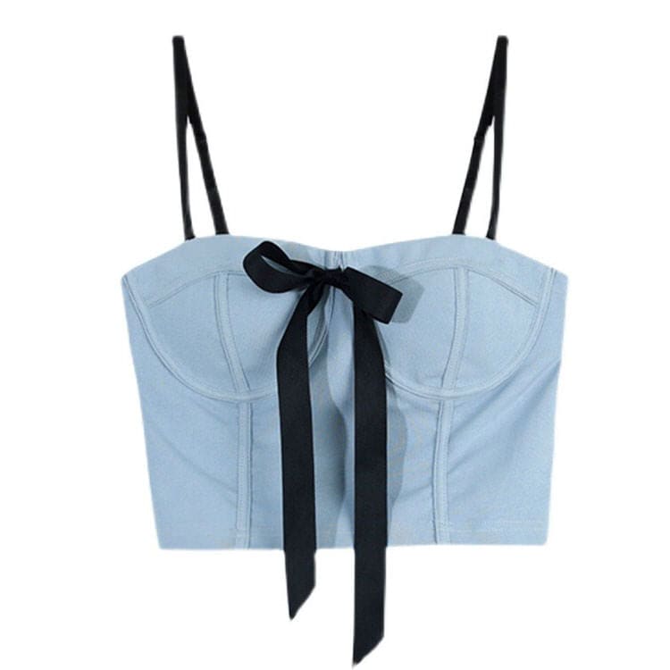 Elegant Front Bow Top - S / Blue - Tops