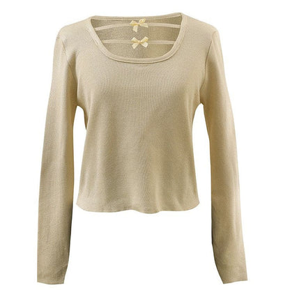 Elegant Long Sleeve Top - Free Size / Beige - Tops