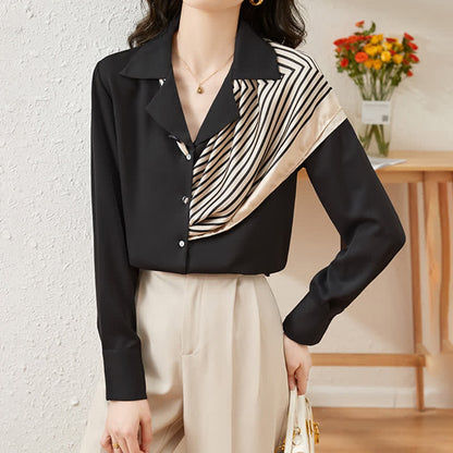 Chic Patchwork Long Sleeve Satin Shirt modakawa