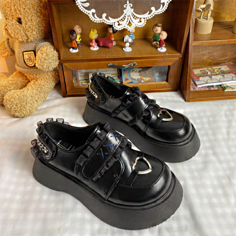 Black Platform Lace Lolita Mary Janes Shoes modakawa