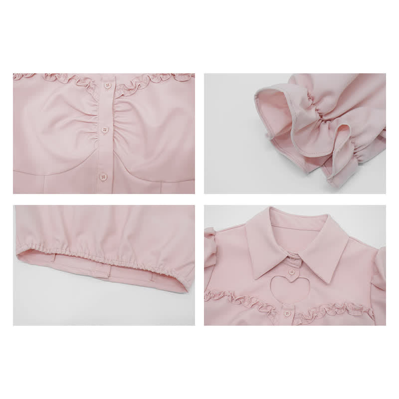 Pink Love Heart Hollow Out Bowknot T-Shirt Lace up Suspender Dress modakawa