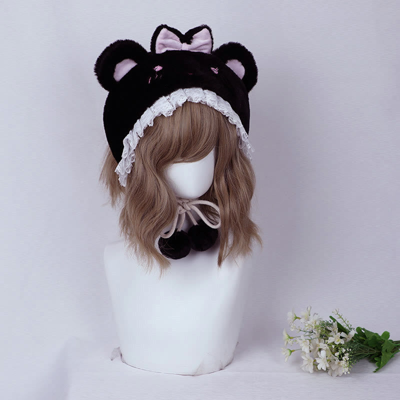 Cartoon Bunny Bear Ears Lace Lolita Plush Hat modakawa