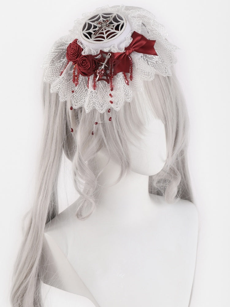 Cross and Sword White Lce Red Rosettes Bowknot Mini Hat mySite