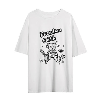 Round Collar Bear Print T-Shirt Lace Up Skirt modakawa